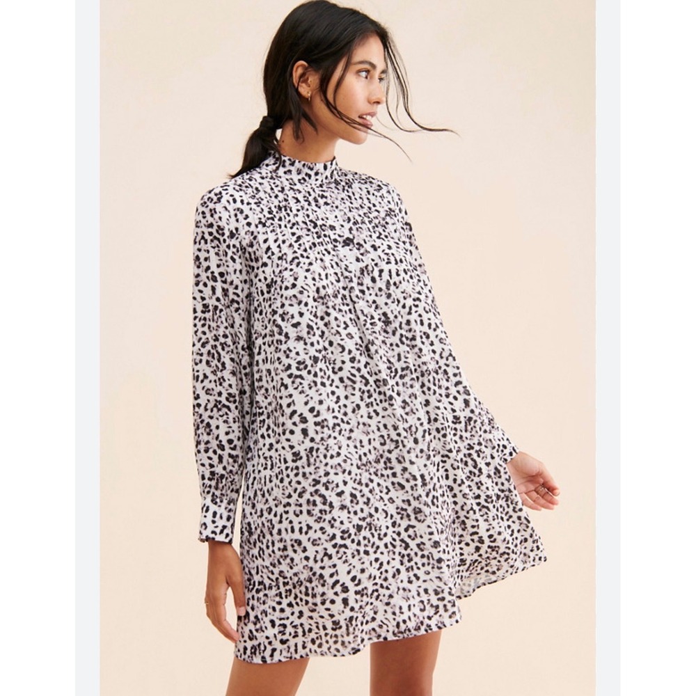Greylin High‎ Neck Mini Dress Womens S Leopard Print Pleated Shift G208D3917